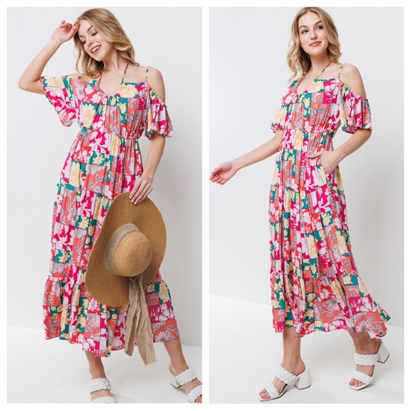 Tiered Boho Midi Dress